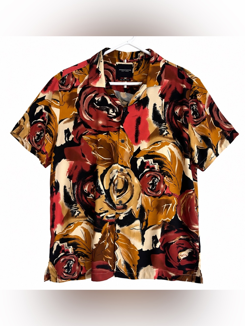 Denim & Flower Ricky Singh Abstract Floral Camp Shirt Men’s XL